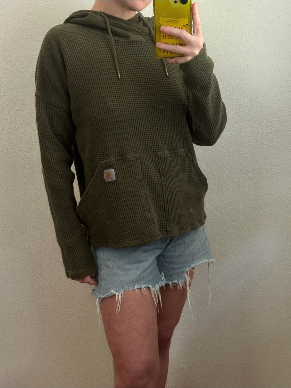 Carhartt Olive Green Waffle-Knit Pullover Hoodie